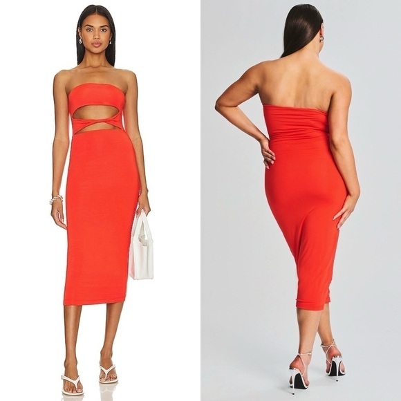 NWT RETROFETE SER.O.YA Strapless Twist Front Cutout Bodycon Jersey Midi Dress L - Picture 6 of 13
